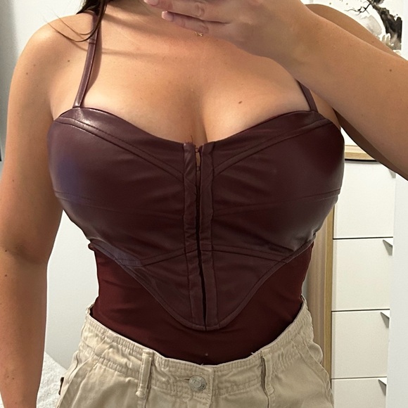 Faux Leather Burgundy Bodysuit Medium - Picture 3 of 5